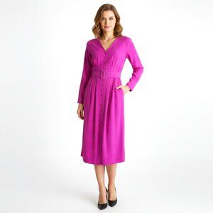 NEW Long Sleeve Button-front Belted Dress Size 6